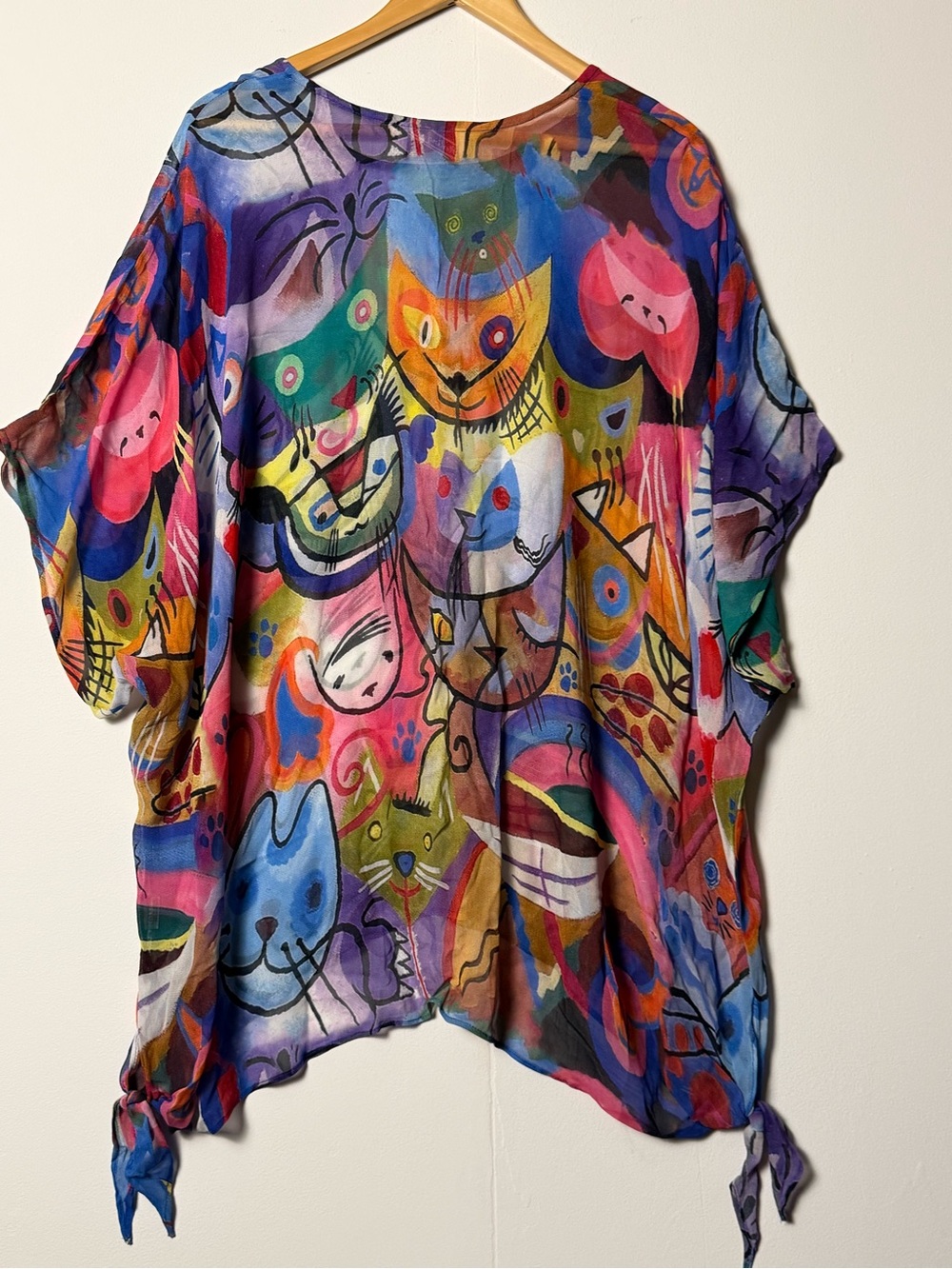 Sterling Styles Colorful Artsy Cats Cover Up Top ONE SIZE - up to a 3X - Picture 9 of 10